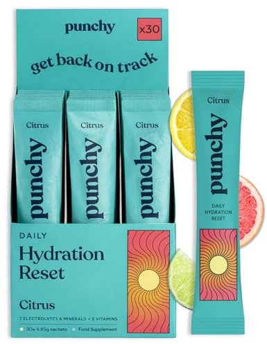 30 Pack Electrolytes Sachets - Fast Absorbing Hydration Sachets - Rehydration Sachet Packed with Vitamins - No Artificial Sweeteners or Preservatives - Citrus Electrolytes Powder by Punchy