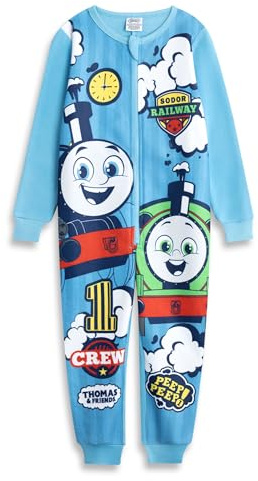 THOMAS & FRIENDS Boys Light Blue Zip-Up Onesie | Long Sleeve Sleepwear with Thomas the Tank Engine & Percy Merch - 18-24 Months