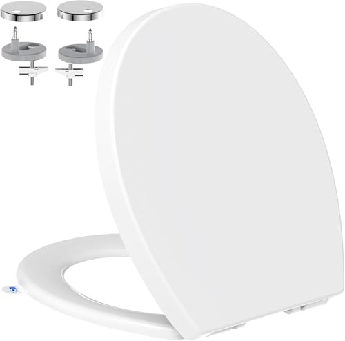 SREWOHS PRO Sedile WC con chiusura automatica lenta e funzione di sgancio rapido, coperchio ovale bianco, sedile WC rimovibile