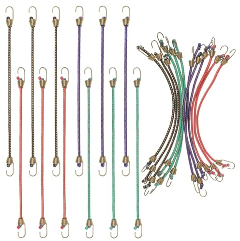 12 Pack Small Bungee Cords with Hooks, 10 inch Adjustable Mini Bungee Cords for Outdoor Camping, Small Stretchy Cord for Luggage Roof Racks Tents Tarps Bikes Car Rvs