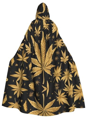 WHJSHOP Der Halloween-Umhang mit goldenem Cannabis-Muster für Erwachsene ist ein super großer, bequemer und langlebiger Umhang