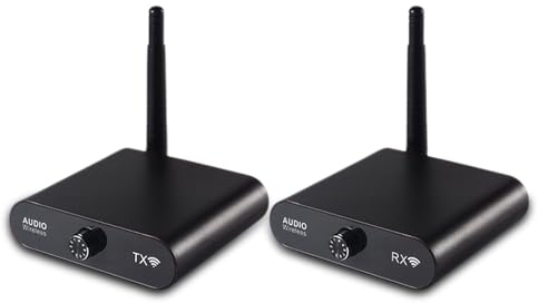 Plyisty 2.4Ghz Wireless Audio Transmitter Receiver, 328ft Long Range, Zero Latency, Wireless Audio Adapter Kit with AUX Cable, for Speaker, Amplifier, Soundbar