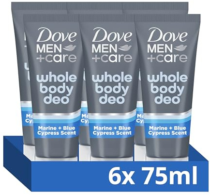 Dove Men+Care Whole Body Deodorant Cream, Marine & Blue Cypress 75ml, 6 Pack - 72H Odour Protection, Aluminum Free & Alcohol Free Formulation Dermatologically Tested