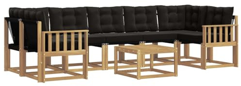 vidaXL Outdoor-Sofagarnitur mit Kissen 8 pcs Weiß und Schwarz, Akazienholz Garten Sofa Set, modernes Möbel, langlebige Terrasse Sitzgelegenheiten, Entspannung für deinen Hinterhof