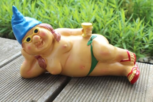 LB H&F Dekofigur Frau Zwergin nackter Gartenzwerg frecher Zwerg lustig witzig Wichtel Gartendeko für Haus und Garten Wetterfest (3)