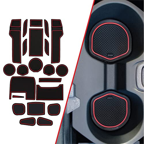 CupHolderHero fits Honda Civic Accessories 2013-2022 Premium Custom Interior Non Slip Anti Dust Cup Holder Inserts, Center Console Liner Mats, Door Pocket Liners 21 Pcs Set (Red Trim)