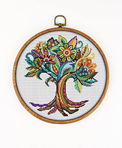 Mandala Baum des Lebens #K256 Stickerei-Set | Natur-Kreuzstich Muster | Anleitung zum Kreuzstich | Nadelspitzen-Sets | Stichmuster