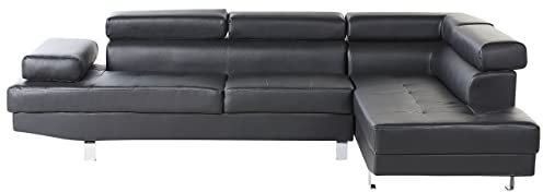 Beliani 5-Sitzer Ecksofa Kunstleder Schwarz mit Chaiselongue Links modern Norrea