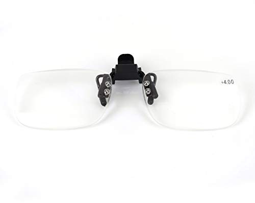 Reading Glasses Clip On Flip Up Magnifying Reading Glasses Magnifiers Lenses Readers Unisex (+4.0)