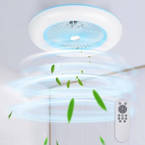 Lixada Ventilateur de plafond avec éclairage LED - Vitesse du vent réglable - Avec télécommande - Sans batterie - 36 W - Plafonnier LED moderne pour chambre à coucher, salon, salle à manger - Bleu