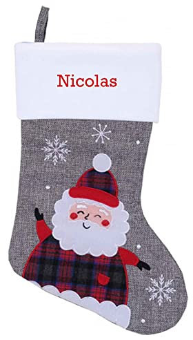 Geschenkegarten Personalisierter Nikolausstiefel Leineneffekt grau (Weihnachtsmann)