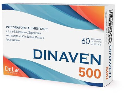 Dulàc Suplemento para Hemorroides y Microcirculación con Diosmina Hesperidina 500 mg, Vid Roja y Flavonoides, 60 comprimidos para Varices, Piernas Hinchadas, Capilares Rotos - Dinaven 500