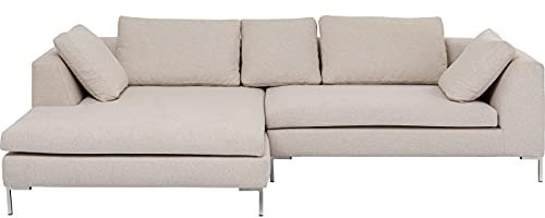 Kare Design Ecksofa Gianni, Creme, Eckcouch mit breiter Ottomane Links, 5 Kissen, Chenille-Gewebe, Holz Korpus, Stahlfüße, 88x290x167 cm (H/B/T)