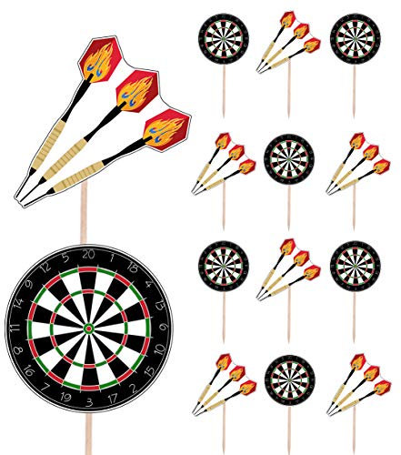 AK Giftshop Darts Dart Board Birthday Party Food Cupcakes Picks Decorations Toppers (Pack of 14)
