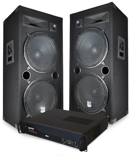 Pack Enceintes GEANTES avec AMPLI - 2x15/38cm 4000W bassreflex BM Bmsonic + Ampli XGA 3000W + Cables