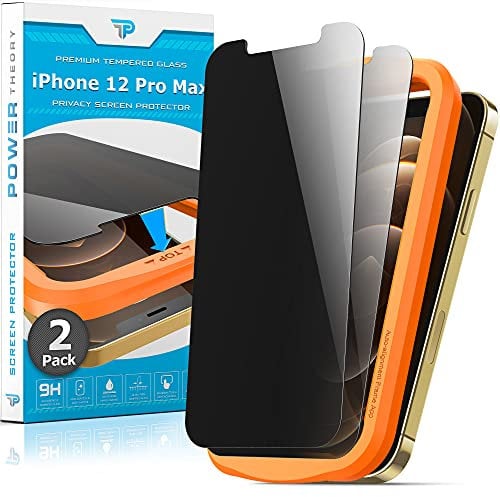 Power Theory Sichtschutz Glas für iPhone 12 Pro Max Schutzfolie, Sichtschutzfolie mit Schablone, Glas Folie, Displayschutzfolie, Schutzglas [2 Stück]