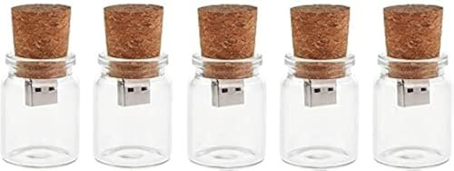 Hsthe Sea 5 Pack 4GB Cute Flash Drive USB 2.0 Tarros de Almacenamiento Caja única Tarro de Cristal Botella y Corcho Memory Stick Pen Drive Regalo de Boda Electrónica de Lujo