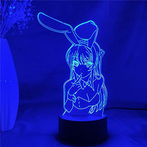 Anime Sakurajima Mai LED Illusion Licht Schlafzimmer Dekor Licht Kaninchen Mädchen LED Lampe RGB Bunte Nachtlicht Weihnachten Geburtstagsgeschenk-7 Farbe keine Fernbedienung