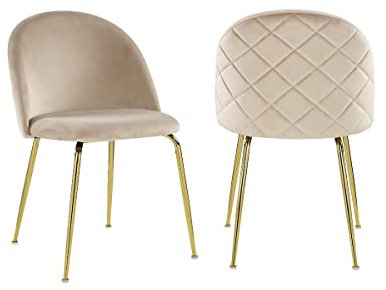 Vente-unique - Lot de 2 chaises - Velours et Acier Inoxydable doré - Beige - Melbourne - Salle à Manger