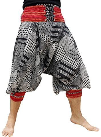 RaanPahMuang Kyoto Hose mit Knöchelmanschette, strukturierte Baumwolle, mit Tasche zum Aufhängen, Aum Cotton – Polka Dot – Schwarz, X-Groß