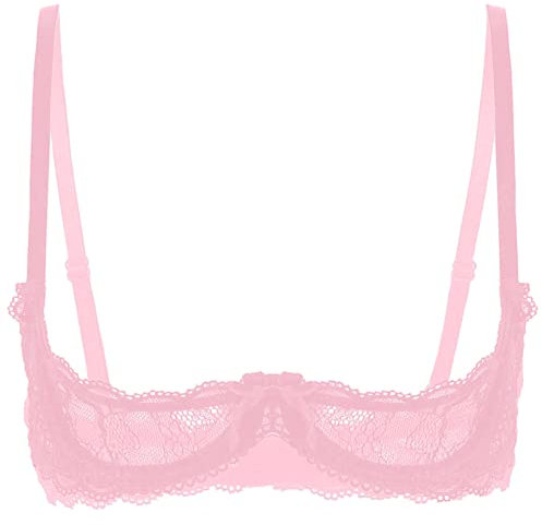 ranrann Womens Push Up Shelf Bra See Through Underwired Bra Top 1/4 Cups Bralette Lingerie Nightwear Dusty Pink M