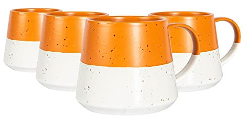 Nicola Spring Ceramic Coffee Mugs Set - 370ml - Pack of 4 Burnt Orange Dipped Flecked Stoneware Coffee Cups Dishwasher & Microwave Safe Large Tea Mugs for Hot Drinks, Hot Chocolate, Tea