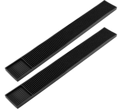 WISHMART,Schwarze Spill Bar Matten Set von 2 (61x10 cm),Trocknende, Barmatten für Arbeitsplatte und Tischplatte, rutschfeste und ungiftige Matten