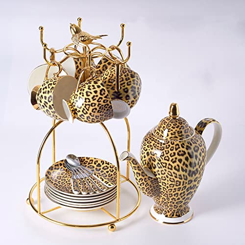 Assiette de Diner Léopard Bone China Service à café Service à thé en Porcelaine Pot Tasse Tasse en céramique Service à Boire Service à café Tasse (Color : B, Size