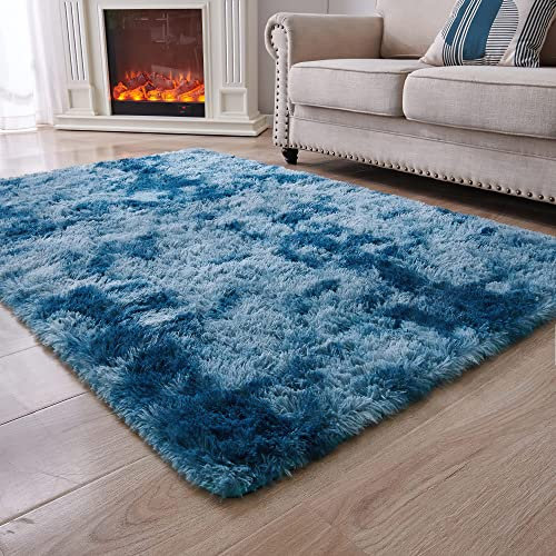 MARATIP Tapis pour Salon Moquette Grande Taille Tapis Poils Longs Moderne Tapis De Sol Grand pour Couloir Soft Doux et Moelleux pour la Chambre à Coucher d'enfant(Paon Bleu,200 x 300 cm)