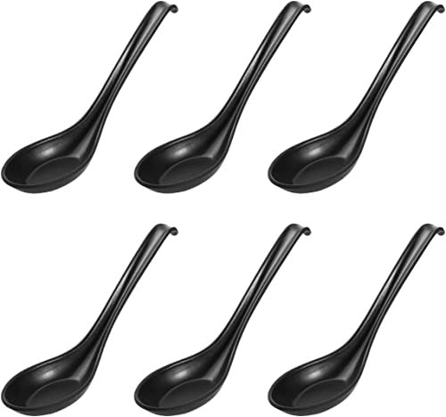 LATRAT 6 cucharas de melamina para sopa asiática, melamina, cucharas de arroz con mango largo, para Wonton Soba, arroz, Pho Ramen