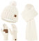 Damen Winter Warm Mütze Lang Schal Touchscreen Handschuhe Set, Wintermütze Beanie Strickmütze mit Bommel Schals Rutschfeste Winterhandschuhe mit Fleece Gefütterte Geschenk Frauen, Beige