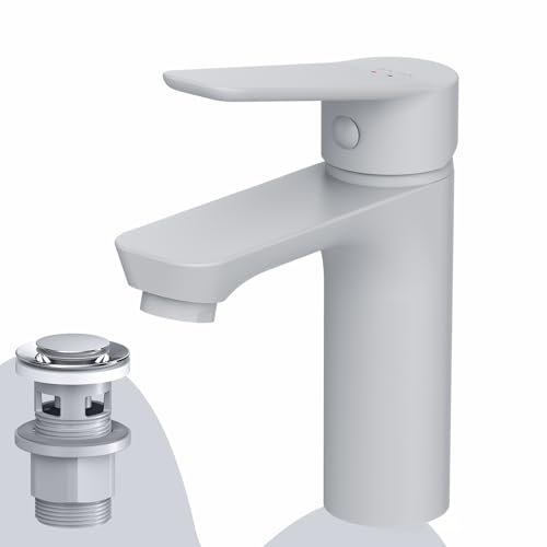 AM.PM Mitigeur de Lavabo avec Bonde Clic Clac, Robinet Salle de Bain, Blanc, Cartouche Céramique SoftMotion 35 mm, Résistant aux rayures, Facile à nettoyer, Garantie 5 ans (FTA82233)