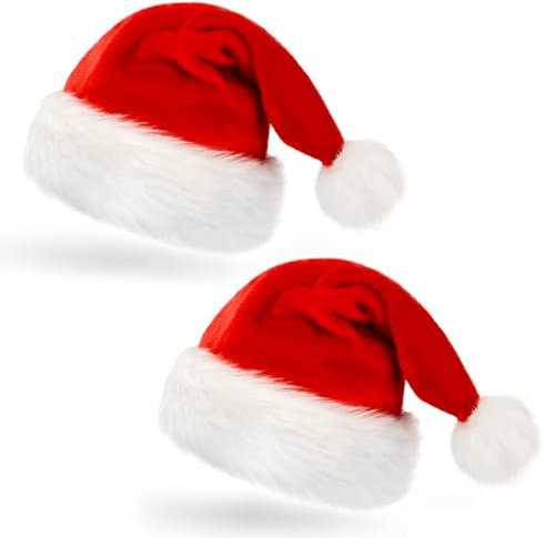 GHONLZIN 2 Stück Weihnachtsmützen für Kinder, Plüsche Bequemer Samt Weihnachtsmützen für Mädchen Jungen, Reissfest Rote Santa Mütze für Weihnachts und Neujahrskostüm Partydekoration