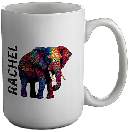 Shopagift Personalised Elephant Mug Any Name Wildlife Tusks White 15oz Large Gift Ceramic Cup