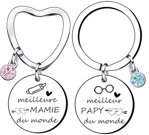 QTZXZX Cadeau annonce grossesse papy et mamie Porte-clés 2 Pièces Porte-clés Cadeaux Noël cadeau futur grand parent papy annonce grossesse originale grand parent mamie papi naissance surprise (1)