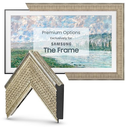 Marco inteligente plateado Gatsby de Frame My TV compatible con Samsung The Frame TV (2021-2023, 65 pulgadas)