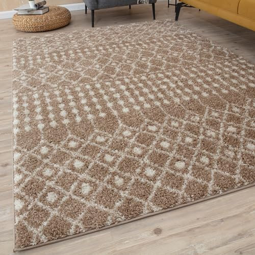 THE RUGS Modern Moroccan Design Living Room and Bedroom Rugs, Non-Shedding & Easy Care (Moroccan Beige/Ivory, 80x300 cm)