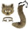 hbbhml Pelzige Katze Fuchs Maske Wolf Schwanz Karneval Halloween Party Cosplay Kostüm Leder Hals Choker Zubehör Set für Kinder Erwachsene