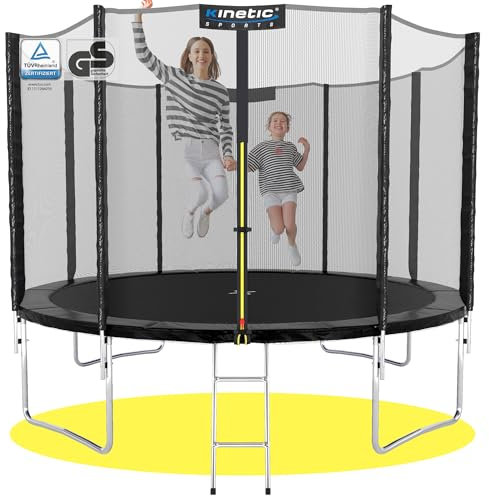 KINETIC SPORTS Trampolin Outdoor Salto Ø 244 cm - TÜV Rheinland geprüft, Kindertrampolin Gartentrampolin Set mit Netz, Randpolster, USA Sprungtuch – bis 120 kg, Schwarz
