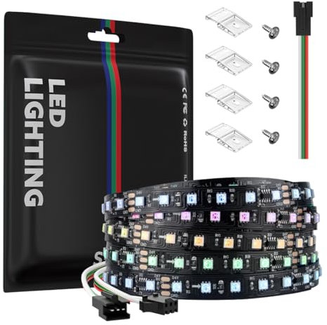 WS2811 RGB IC LED Streifen 5M 108 LEDs/m Hohe Dichte Licht Strip DC24V Breite 8mm Dimmbar Traumfarbe Lichtleiste IP30 Nicht-Wasserdicht FCB Schwarz für Inneneinrichtung DIY Projekte