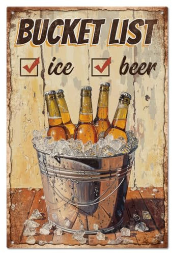 GLOBLELAND Vintage Bucket List Metal Tin Sign 8×12inch Retro Beer Funny Tin Room Door Sign Cave Signs Art Plaque Poster Wall Decor for Home Bars Cafe Pubs Club Decoration