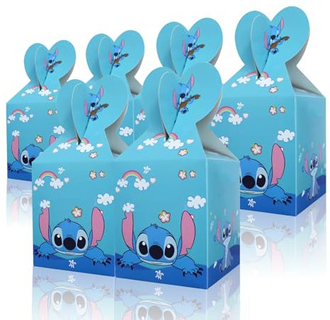 POPOYU Stitch Karton Geschenkboxen (6 STK) Geschenk Schachteln aus Kartons,Mitgebsel Tüten Pappschachteln Geschenkschachteln Schlichte Geschenk Boxen für Kindergeburtstage Stichbesteck Besteck Set