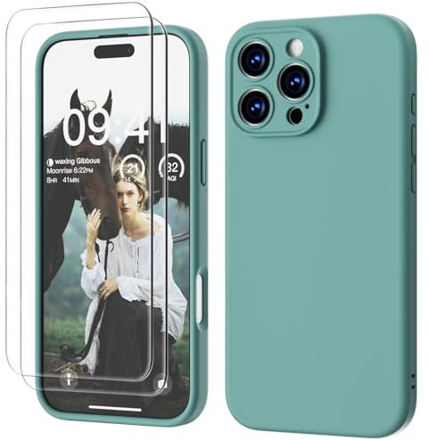 GOODVISH 3 IN 1 for iPhone 16 Pro Max Case 6.9 inch, Upgraded Camera Protection, 2 Pack HD Screen Protector, Liquid Silicone Anti-Scratch Shockproof Gel Rubber Non-Fingerprint Phone Case, Teal