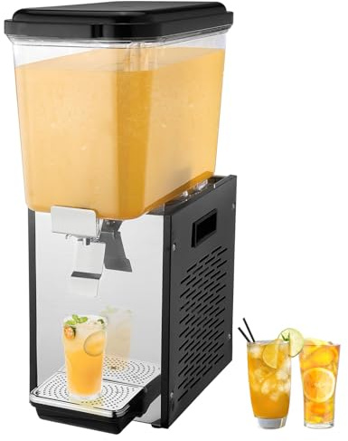 VEVOR Distributeur de Boissons Commercial de 18 L, Fontaine à Eau 300 W, Distribution de Jus Limonade Thé Glacé en Inox Alimentaire, Température de Refroidissement 7-12 ℃, pour Restaurant, Hôtel, Café