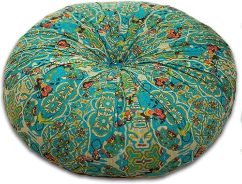 Böhmisches Sitzkissen – großes quadratisches/rundes Meditations-Boden-Sitzkissen, Mandala-Pouf für Tatami, Yoga, Wohnzimmer, Balkon, Kamin, Bürostuhl, Pads mit Pompon-Fransen (rund, grün)