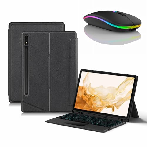 JZCZMCE Funda con Teclado para Samsung Galaxy Tab S7 11'' 2020/S8 11'' 2022, Contiene Ñ, Teclado Retroiluminados Inalámbrico con Soporte para Lápiz, Funda Folio Delgada con Ratón Bluetooth