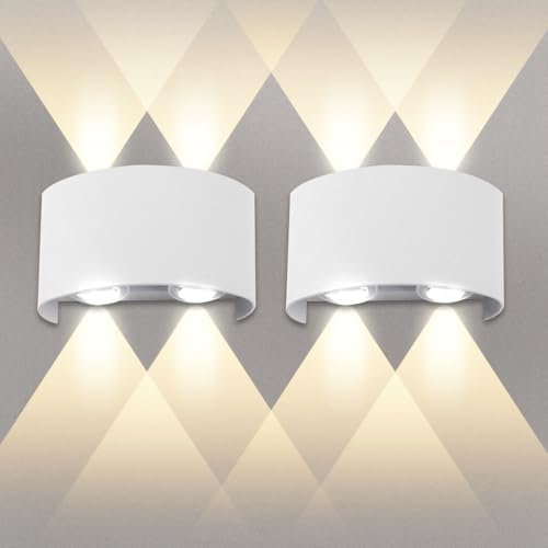 URHRHU 2 Stück LED Wandleuchte Innen 4W Warmweiß 3000k Moderne LED Wandleuchte Weiße Up and Down Leuchten Wandleuchte Wandbeleuchtung für Wohnzimmer Schlafzimmer Treppenhaus Flur