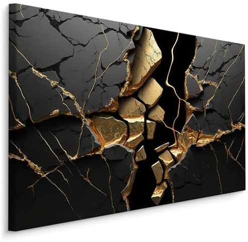 Muralo Wandbilder Schwarzer Marmor, Aufhängefertig, Kunstdruck - 120x80 cm
