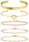 14K Gold Bracelets Set for Women, Trendy Bangles Stacking Bracelets, Open Cuff Link Chain Bracelet Set, Waterproof Adjustable Gold Plated Paperclip Link Bracelet Pack for Jewelry Gifts (5PCS)