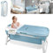 YARDIN Vasca da bagno pieghevole per adulti, 118 x 62 x 52 cm, ideale per piccoli bagni, salvaspazio e portatile, con cuscino da bagno e tubo di scarico, blu